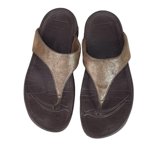 Fitflop Shoes - Fitflop Lulu Bronze Shimmer Sandals Flip Flop Style 505012 Thong Womens Sz 8